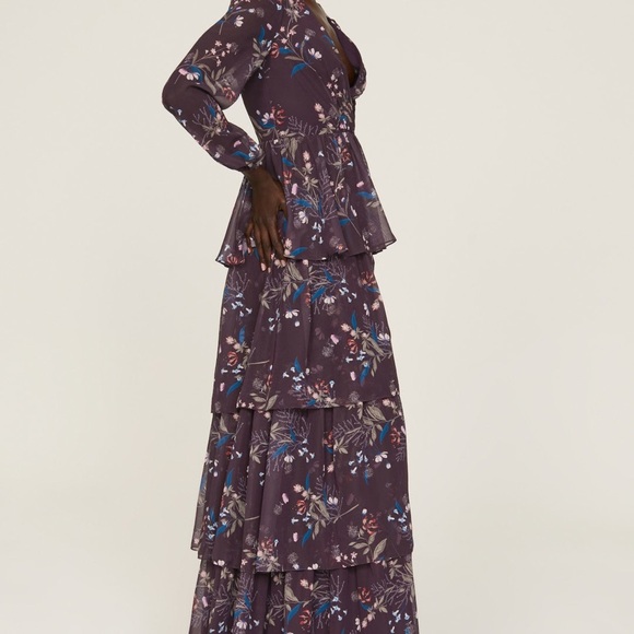 Ieena Mac Duggal Dress Tiered Ruffle Maxi Gown in Plum sz4 - Picture 5 of 15